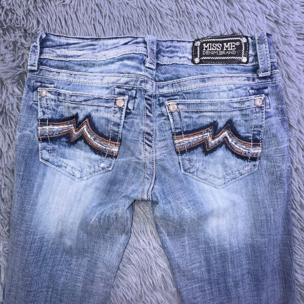 Miss Me Jeans Womens 27 Bootcut Embellished Pocket Medium Wash Flare Bell Bottom - Picture 10 of 15